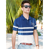 【自营】杰米克男装 夏季新款动感条纹翻领宽松棉质男士短袖T恤polo衫
