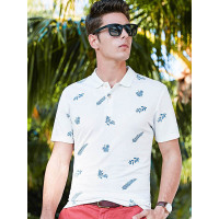 【自营】杰米克男装 夏季新款时尚印花休闲翻领男士短袖T恤polo衫