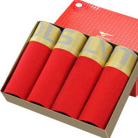 七匹狼 大红色 男士明筋平角裤 4条盒装