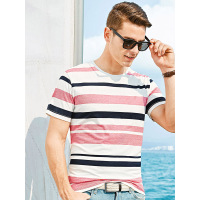 【自营】杰米克男装 夏季男士条纹圆领棉质男士短袖T恤