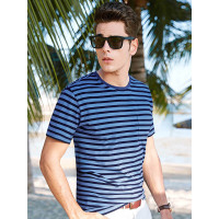 【自营】杰米克男装 夏季新款男士条纹圆领棉质男士短袖T恤