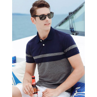 【自营】杰米克男装 时尚撞色夏季简约翻领棉质条纹男士短袖T恤polo衫