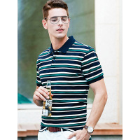 【自营】杰米克男装 时尚撞色夏季T恤百搭翻领条纹男士短袖polo衫