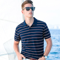 【自营】杰米克男装 新款夏季男士T恤条纹翻领棉质男士短袖polo衫