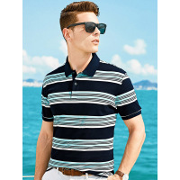 【自营】杰米克男装 夏季男士新款短袖T恤休闲翻领撞色条纹POLO衫
