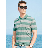 【自营】杰米克男装 夏季新款清爽条纹翻领宽松棉质男士短袖T恤polo衫