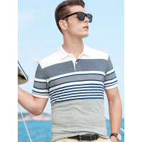 【自营】杰米克男装 夏季新款条纹翻领商务休闲男士短袖T恤polo衫