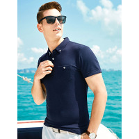 【自营】杰米克男装 夏季新款休闲翻领纽扣口袋彩棉花纱男士短袖POLO衫