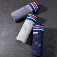 七匹狼 3条装男式棉氨明筋印花平角舒适透气男士内裤