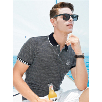【自营】杰米克男装 夏季新款休闲翻领胸标舒适花纱男士短袖POLO衫
