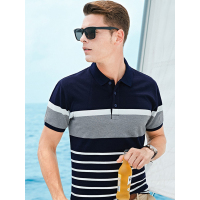 【自营】杰米克男装 男士夏款全棉撞色条纹珠地男士Polo衫短袖T恤