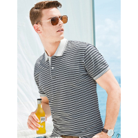 【自营】杰米克男装 夏季新款经典条纹男士短袖POLO衫休闲翻领棉质撞色