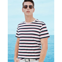 【自营】杰米克男装 夏季男士短袖新款条纹撞色舒适圆领T恤衫