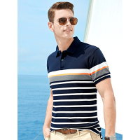 【自营】杰米克男装 夏季男款短袖新款条纹翻领棉质男士短袖T恤polo衫