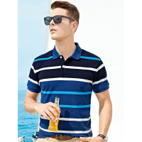 【自营】杰米克男装 沉稳撞色条纹男士短袖T恤休闲翻领棉质男士短袖POLO衫
