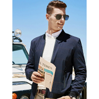 【自营】杰米克 男士夹克棒球领罗纹拉链开衫休闲外套长袖暗纹格子