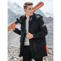 【自营】杰米克 90白鸭绒羽绒服男士连帽保暖大口袋抽绳拉链外套男士羽绒服