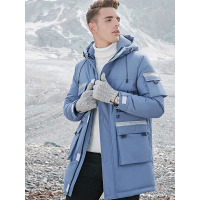 【自营】杰米克 男士羽绒服90白鸭绒连帽休闲中长款外套男士羽绒服