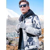 【自营】杰米克 羽绒服时尚迷彩休闲连帽口袋拉链外套男士羽绒服