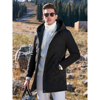 【自营】杰米克 男士羽绒服90白鸭绒中长款外套连帽羽绒服男