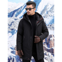 【自营】杰米克 男士羽绒服中长加厚白鸭绒大帽兜男士羽绒服