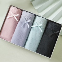 杉杉【超薄透气】蕾丝花边女士三角内底裤舒适性感内衣纯棉裆4条盒装