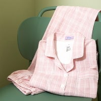 杉杉【休闲居家】纯棉薄款睡衣女泡泡纱短袖格纹女士家居服套装