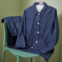 杉杉【100%纯棉】波点长袖裤款居家优雅可爱内衣女士睡衣家居服女套装