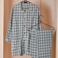 杉杉(【100%纯棉】1套装复古休闲夏季长袖裤款内衣男士睡衣家居服男