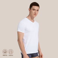 杉杉【夏季超薄无痕】1件装纯色棉质透气打底汗衫内衣男士V领短袖T恤