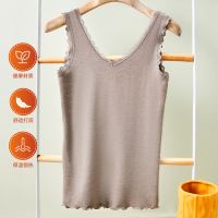 杉杉双面发热德绒双领花边修身背心女士打底无袖T恤内衬吊带保暖内衣