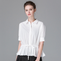 LUXLEAD洛诗琳2016年春夏白色下摆压褶系带百搭宽松套头五分袖衬衫XSH916576