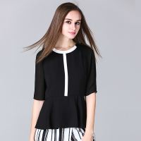 LUXLEAD洛诗琳2016年春夏黑色圆领撞色时尚五分袖上衣XSHK61238