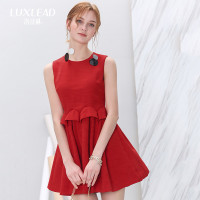 LUXLEAD洛诗琳2016春装新品圆领无袖纯色百搭收腰显瘦礼服A摆裙女CDR616331