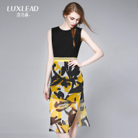 LUXLEAD洛诗琳2016夏装几何印花撞色时尚两件套连衣裙女装 XDR916530