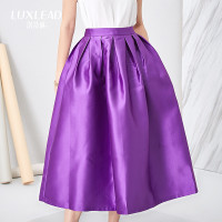 LUXLEAD洛诗琳2016春款新品文艺复古女百搭蓬蓬过膝百褶长裙CDR616070