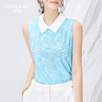 LUXLEAD洛诗琳2017夏装新款衬衫翻领 纯色显瘦蕾丝上衣QUN1151151