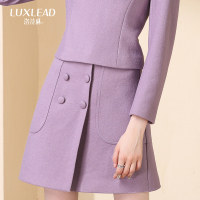 洛诗琳英伦风双排扣半身裙修身气质针织呢子A摆中裙2017冬季新款LDOV373741