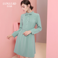 洛诗琳2017秋冬季新款女装时尚系带蝴蝶结甜美淑女修身显瘦连衣裙LDDR773067