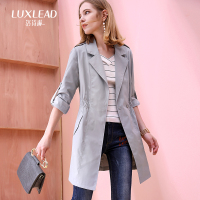 洛诗琳2017秋冬新款女通勤休闲西装领收腰风衣中长款修身外套薄款LQCO272233