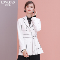 洛诗琳2017秋季新款女装干练优雅修身显瘦西装领长袖白色外套短款LDCO773055