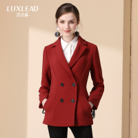 洛诗琳绑带袖短外套女修身西装领气质OL红色外套短款2017冬装新款LDCO273912