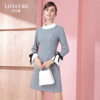 洛诗琳针织毛呢收腰显瘦减龄连衣裙加厚半高领打底2017秋冬新款女LDDR873515