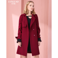 洛诗琳风衣女中长款气质修身收腰假两件腰带外套2017年冬季新款SDCO973595