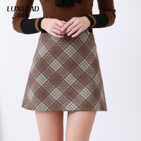 洛诗琳简约优雅格子自然腰显瘦A字裙复古半身短裙2018春装新款女LCOV280722