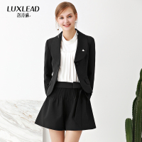洛诗琳金属胸针OL气质黑色小西装外套短款职业通勤2018春装新款女LCCO280710