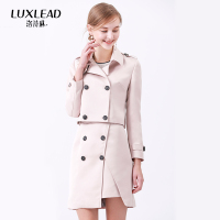 洛诗琳简约休闲短款外套女薄款双排扣直筒翻领小风衣2018春装新款LCCO580527