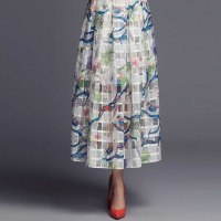 洛诗琳2017秋新款女装时尚名媛收腰碎花半身裙甜美淑女印花a字裙CDR016156