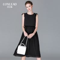 LUXLEAD洛诗琳2016夏装新品圆领无袖雪纺中长款绑带连衣裙女裙子XDR916577