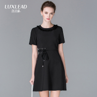 LUXLEAD洛诗琳2016夏装新品圆领短袖蕾丝拼接绑带收腰显瘦连衣裙XDR916578